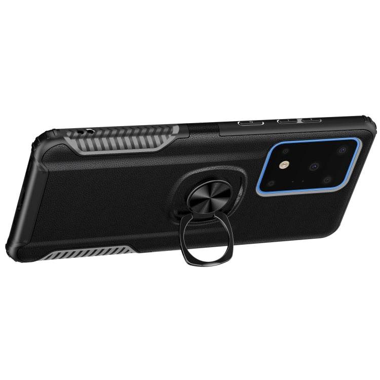 For Samsung Galaxy S20 Ultra Litchi Texture Knight Armor Shockproof PC + Silicone Case with 360 Degree Rotation Magnetic Ring Holder