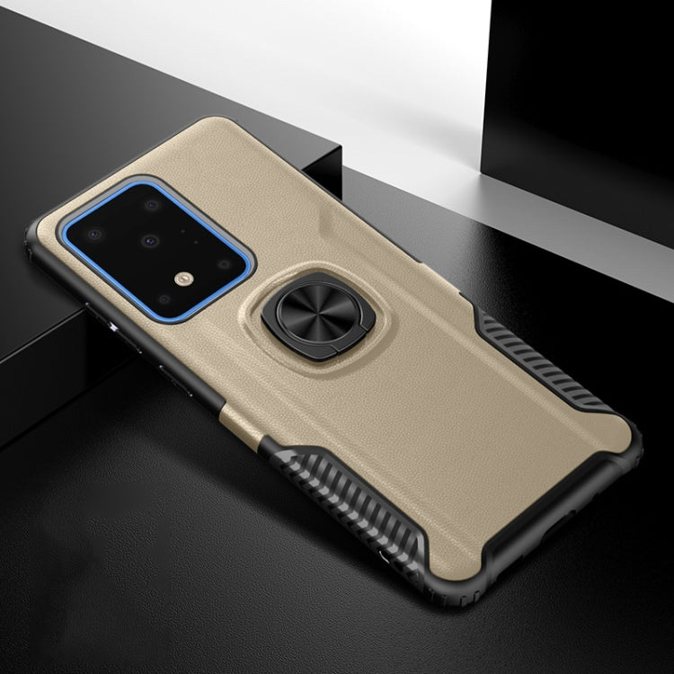 For Samsung Galaxy S20 Ultra Litchi Texture Knight Armor Shockproof PC + Silicone Case with 360 Degree Rotation Magnetic Ring Holder