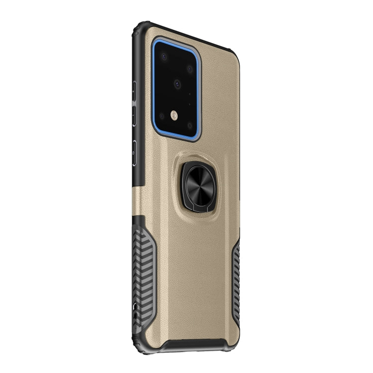 For Samsung Galaxy S20 Ultra Litchi Texture Knight Armor Shockproof PC + Silicone Case with 360 Degree Rotation Magnetic Ring Holder