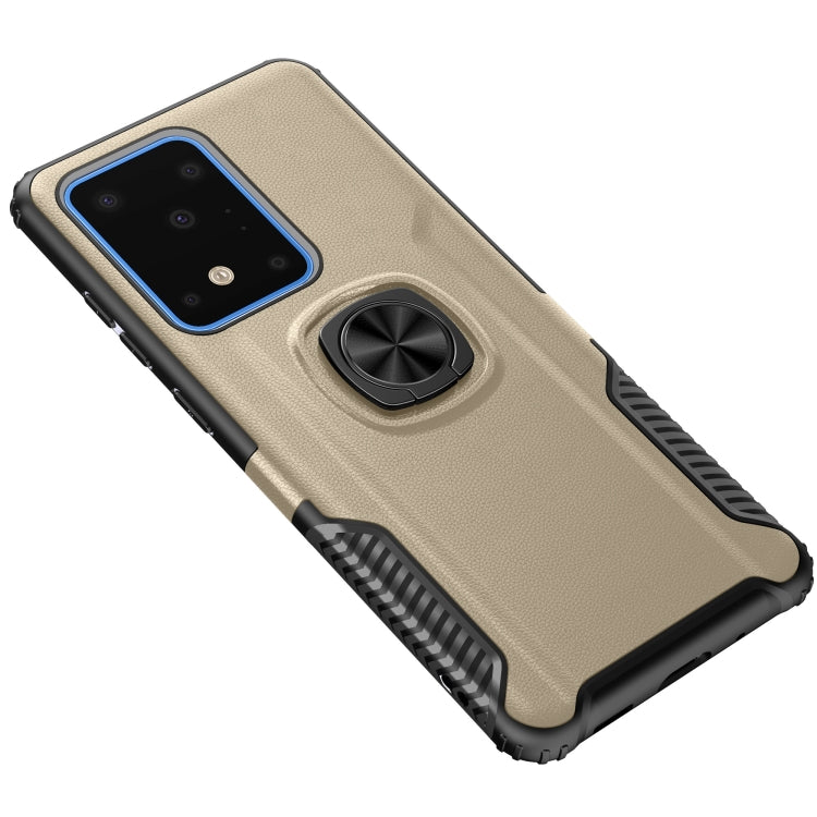For Samsung Galaxy S20 Ultra Litchi Texture Knight Armor Shockproof PC + Silicone Case with 360 Degree Rotation Magnetic Ring Holder