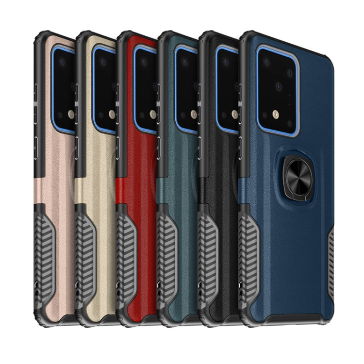 For Samsung Galaxy S20 Ultra Litchi Texture Knight Armor Shockproof PC + Silicone Case with 360 Degree Rotation Magnetic Ring Holder