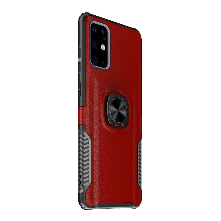 For Samsung Galaxy S20+ Litchi Texture Knight Armor Shockproof PC + Silicone Case with 360 Degree Rotation Magnetic Ring Holder