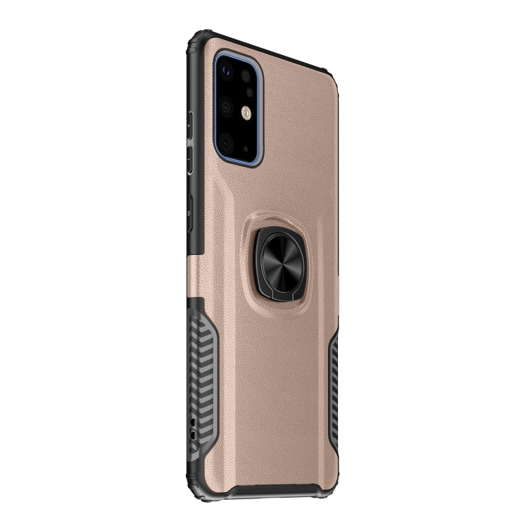 For Samsung Galaxy S20+ Litchi Texture Knight Armor Shockproof PC + Silicone Case with 360 Degree Rotation Magnetic Ring Holder