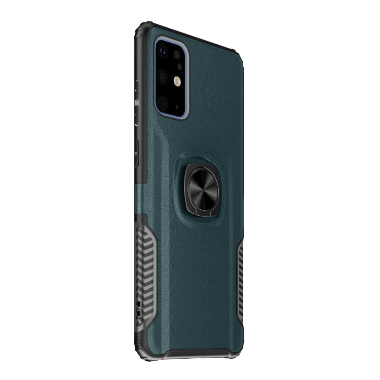 For Samsung Galaxy S20+ Litchi Texture Knight Armor Shockproof PC + Silicone Case with 360 Degree Rotation Magnetic Ring Holder
