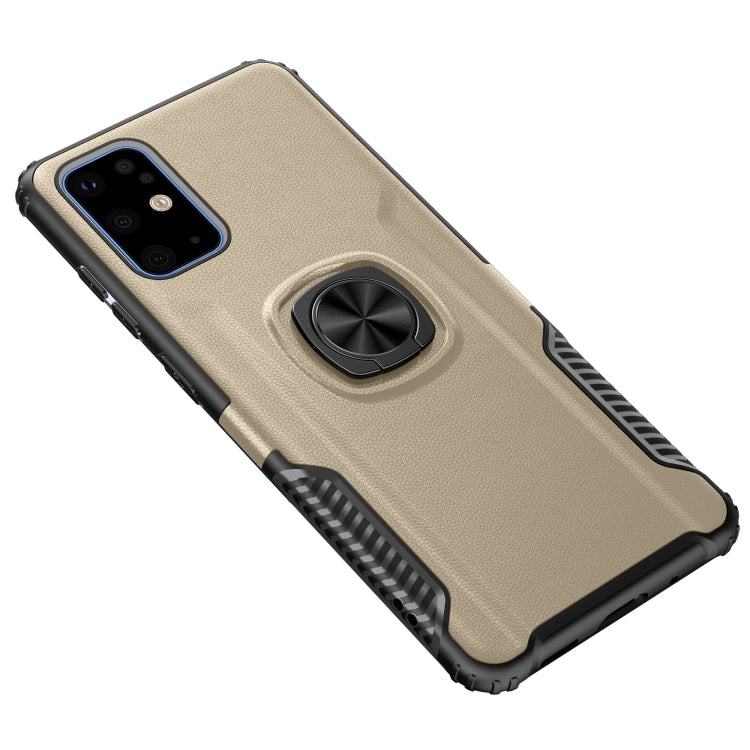 For Samsung Galaxy S20+ Litchi Texture Knight Armor Shockproof PC + Silicone Case with 360 Degree Rotation Magnetic Ring Holder