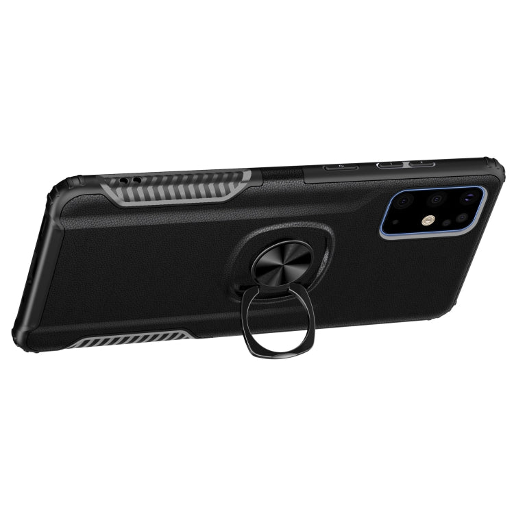 For Samsung Galaxy S20+ Litchi Texture Knight Armor Shockproof PC + Silicone Case with 360 Degree Rotation Magnetic Ring Holder
