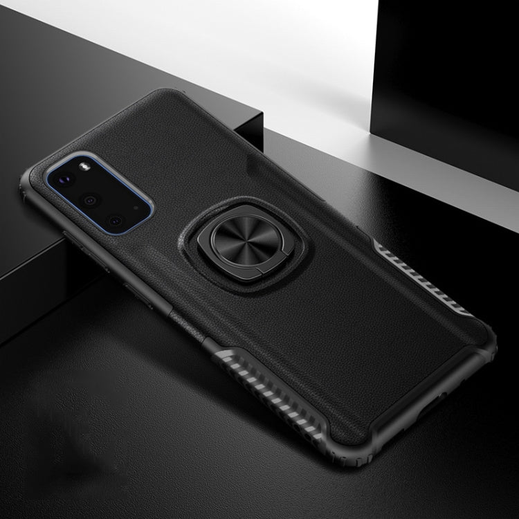 For Samsung Galaxy S20 Litchi Texture Knight Armor Shockproof PC + Silicone Case with 360 Degree Rotation Magnetic Ring Holder