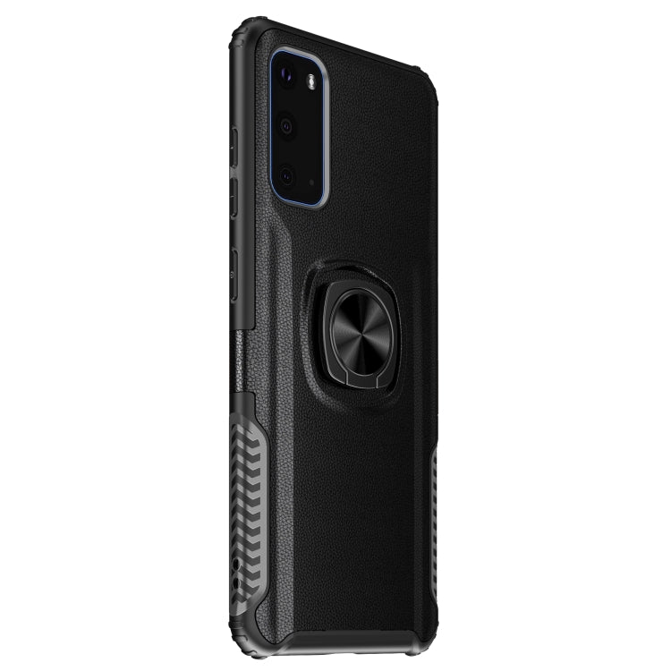 For Samsung Galaxy S20 Litchi Texture Knight Armor Shockproof PC + Silicone Case with 360 Degree Rotation Magnetic Ring Holder