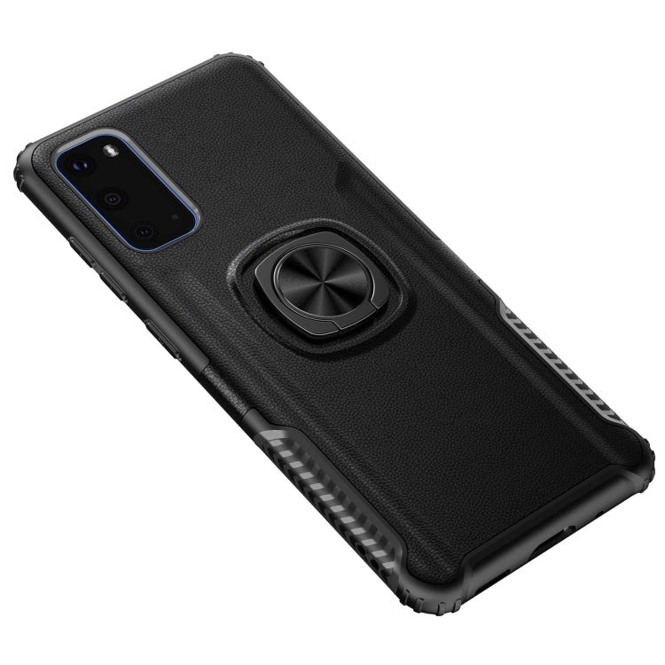 For Samsung Galaxy S20 Litchi Texture Knight Armor Shockproof PC + Silicone Case with 360 Degree Rotation Magnetic Ring Holder