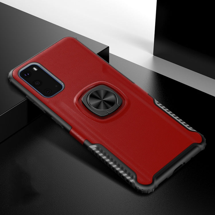 For Samsung Galaxy S20 Litchi Texture Knight Armor Shockproof PC + Silicone Case with 360 Degree Rotation Magnetic Ring Holder