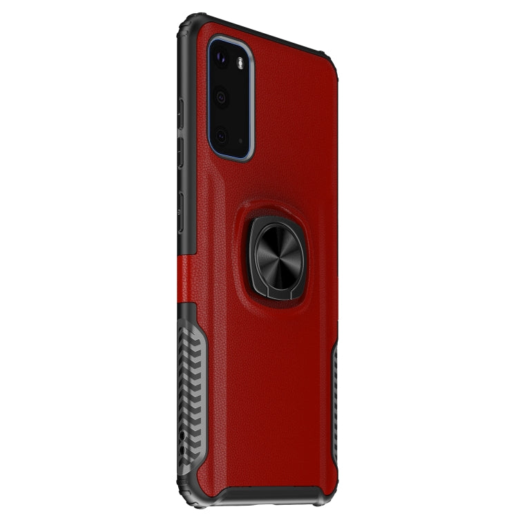 For Samsung Galaxy S20 Litchi Texture Knight Armor Shockproof PC + Silicone Case with 360 Degree Rotation Magnetic Ring Holder