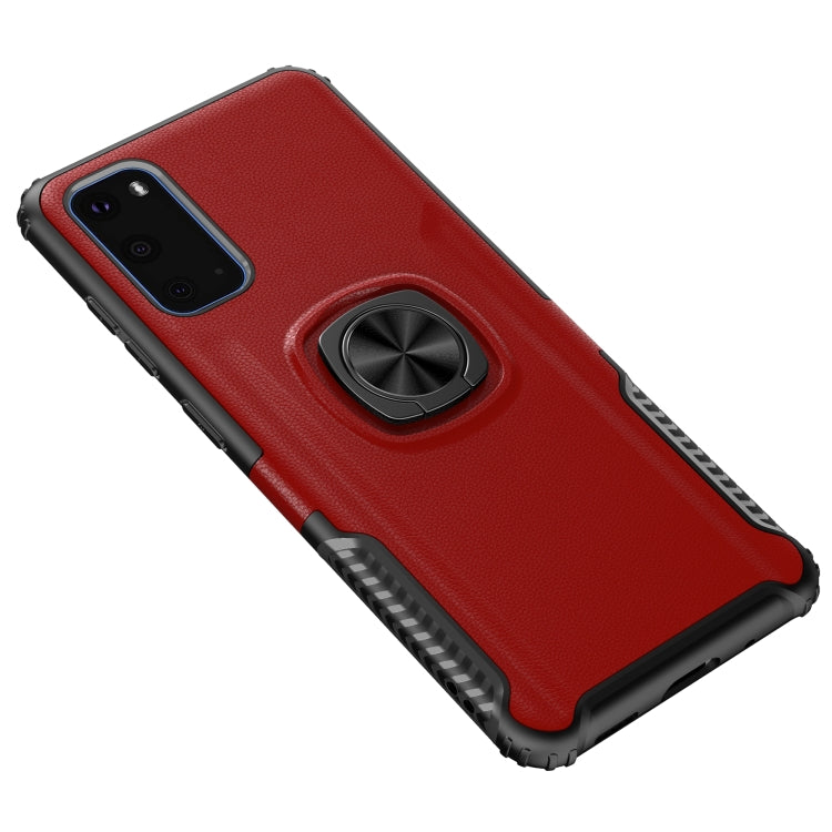 For Samsung Galaxy S20 Litchi Texture Knight Armor Shockproof PC + Silicone Case with 360 Degree Rotation Magnetic Ring Holder