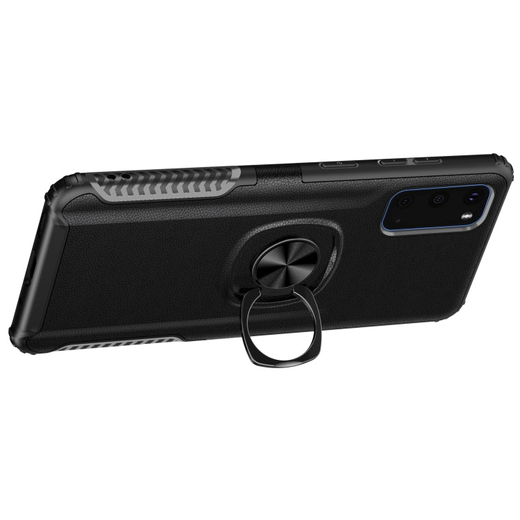 For Samsung Galaxy S20 Litchi Texture Knight Armor Shockproof PC + Silicone Case with 360 Degree Rotation Magnetic Ring Holder