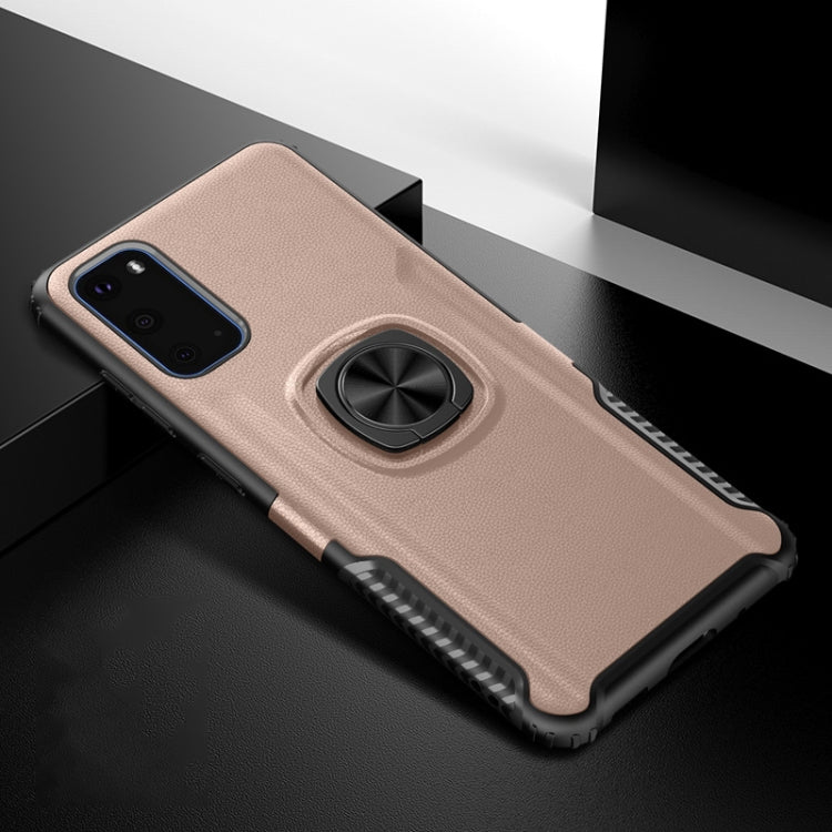 For Samsung Galaxy S20 Litchi Texture Knight Armor Shockproof PC + Silicone Case with 360 Degree Rotation Magnetic Ring Holder