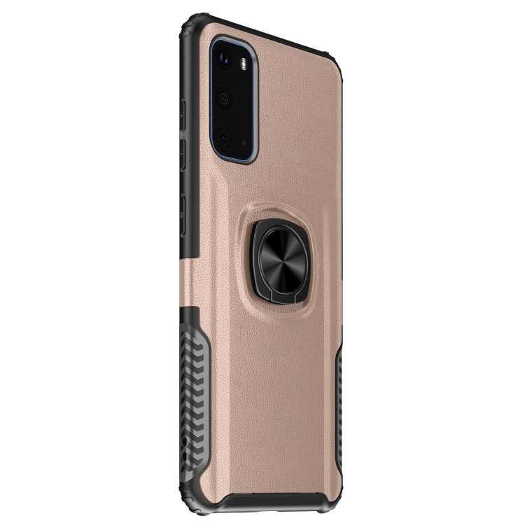 For Samsung Galaxy S20 Litchi Texture Knight Armor Shockproof PC + Silicone Case with 360 Degree Rotation Magnetic Ring Holder
