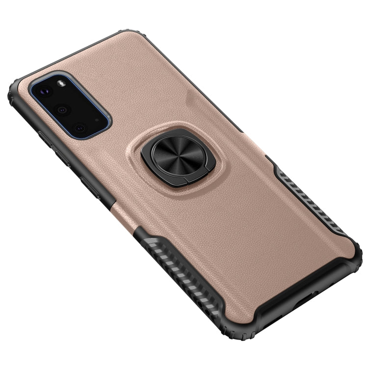 For Samsung Galaxy S20 Litchi Texture Knight Armor Shockproof PC + Silicone Case with 360 Degree Rotation Magnetic Ring Holder