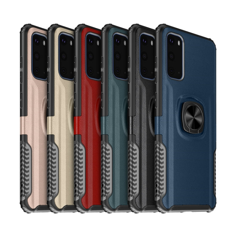 For Samsung Galaxy S20 Litchi Texture Knight Armor Shockproof PC + Silicone Case with 360 Degree Rotation Magnetic Ring Holder