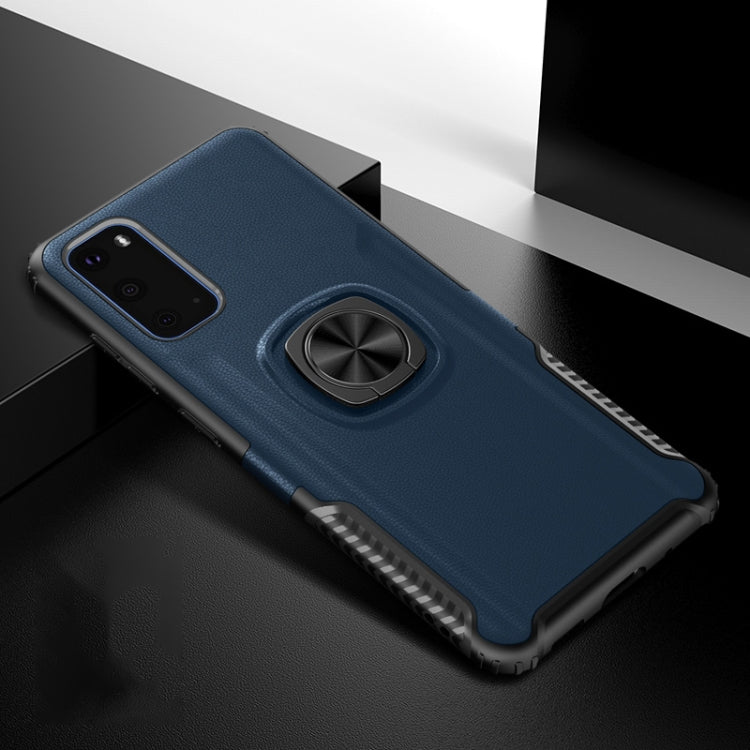 For Samsung Galaxy S20 Litchi Texture Knight Armor Shockproof PC + Silicone Case with 360 Degree Rotation Magnetic Ring Holder