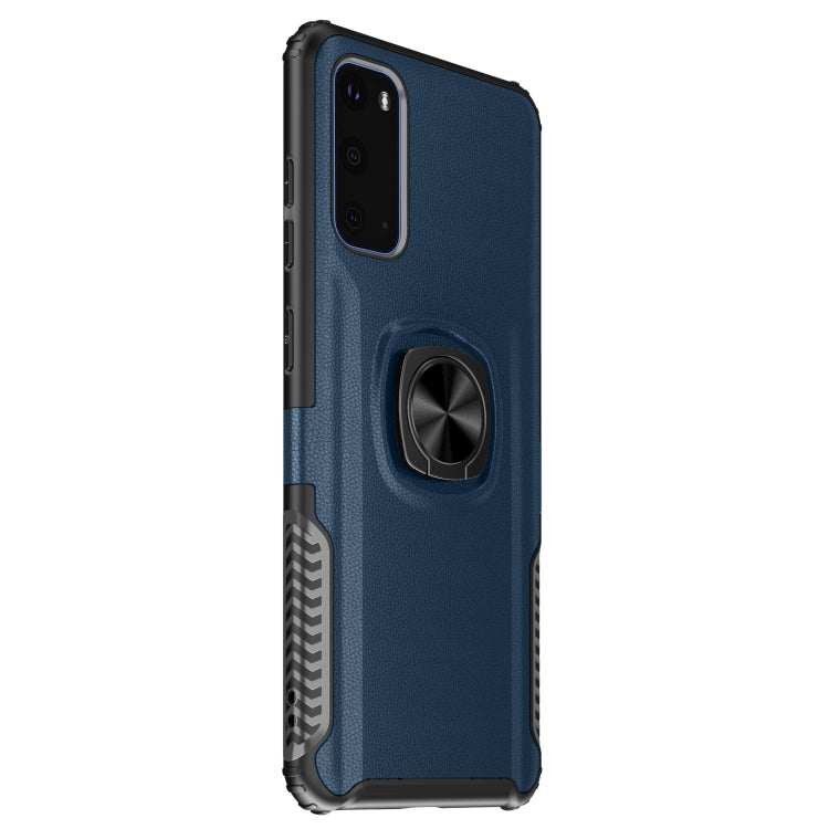 For Samsung Galaxy S20 Litchi Texture Knight Armor Shockproof PC + Silicone Case with 360 Degree Rotation Magnetic Ring Holder