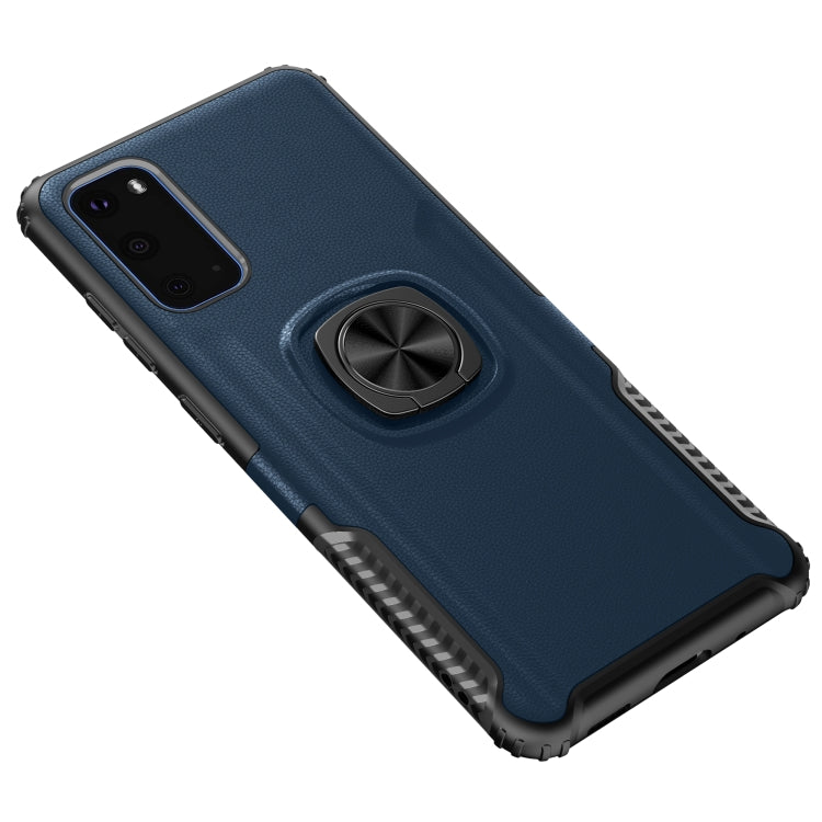 For Samsung Galaxy S20 Litchi Texture Knight Armor Shockproof PC + Silicone Case with 360 Degree Rotation Magnetic Ring Holder