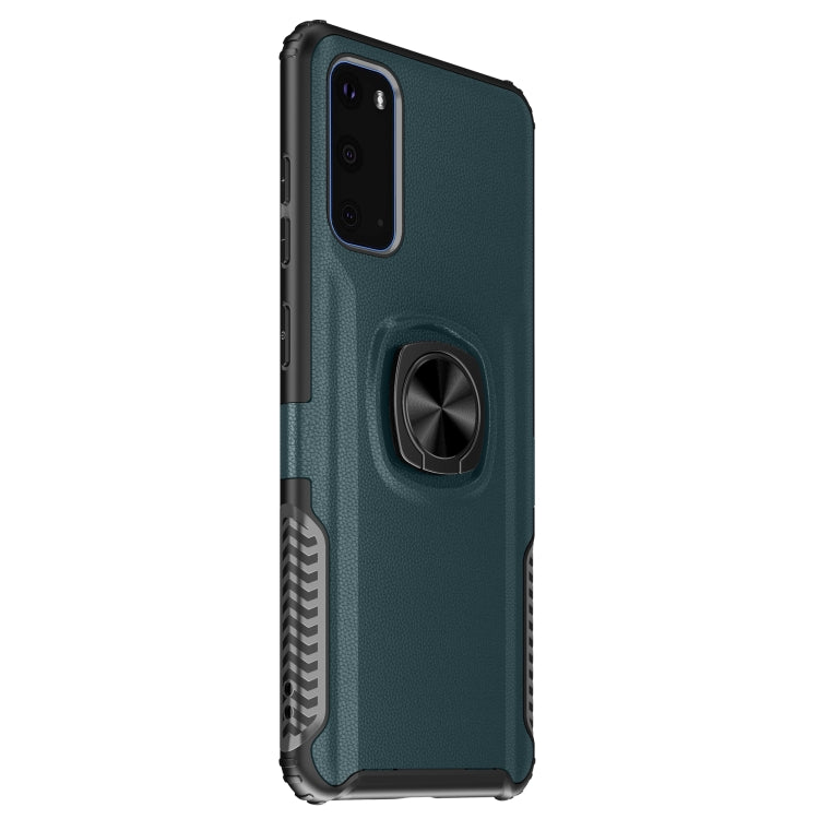 For Samsung Galaxy S20 Litchi Texture Knight Armor Shockproof PC + Silicone Case with 360 Degree Rotation Magnetic Ring Holder