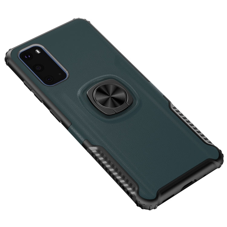 For Samsung Galaxy S20 Litchi Texture Knight Armor Shockproof PC + Silicone Case with 360 Degree Rotation Magnetic Ring Holder