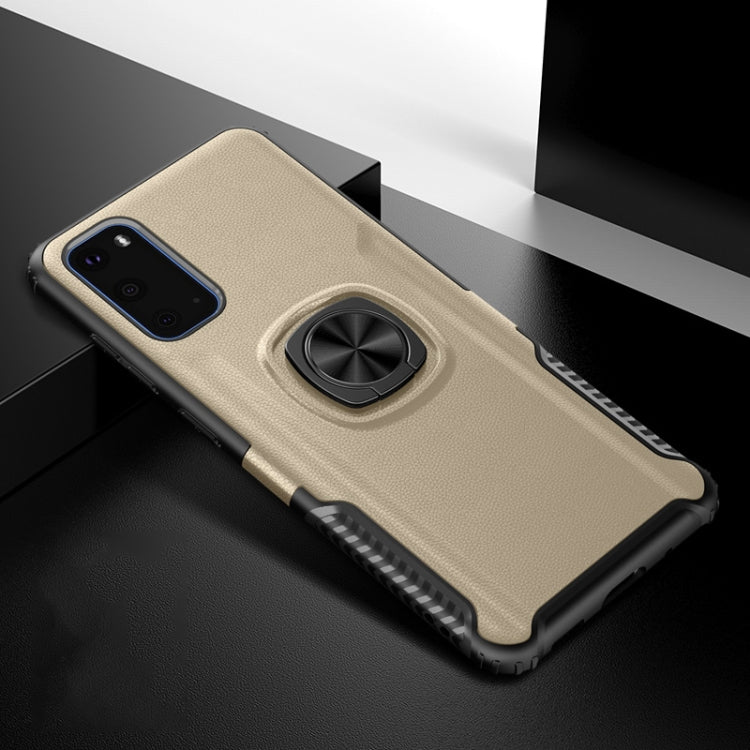 For Samsung Galaxy S20 Litchi Texture Knight Armor Shockproof PC + Silicone Case with 360 Degree Rotation Magnetic Ring Holder