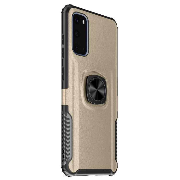 For Samsung Galaxy S20 Litchi Texture Knight Armor Shockproof PC + Silicone Case with 360 Degree Rotation Magnetic Ring Holder