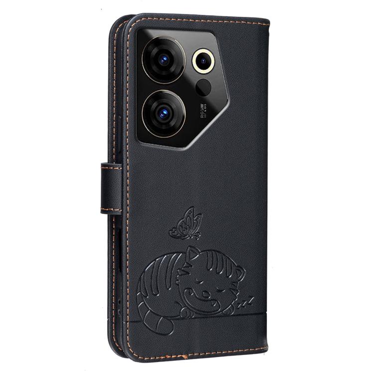 For Tecno Camon 20 Premier Cat Butterfly Embossed RFID Vegan Leather Phone Case with Strap