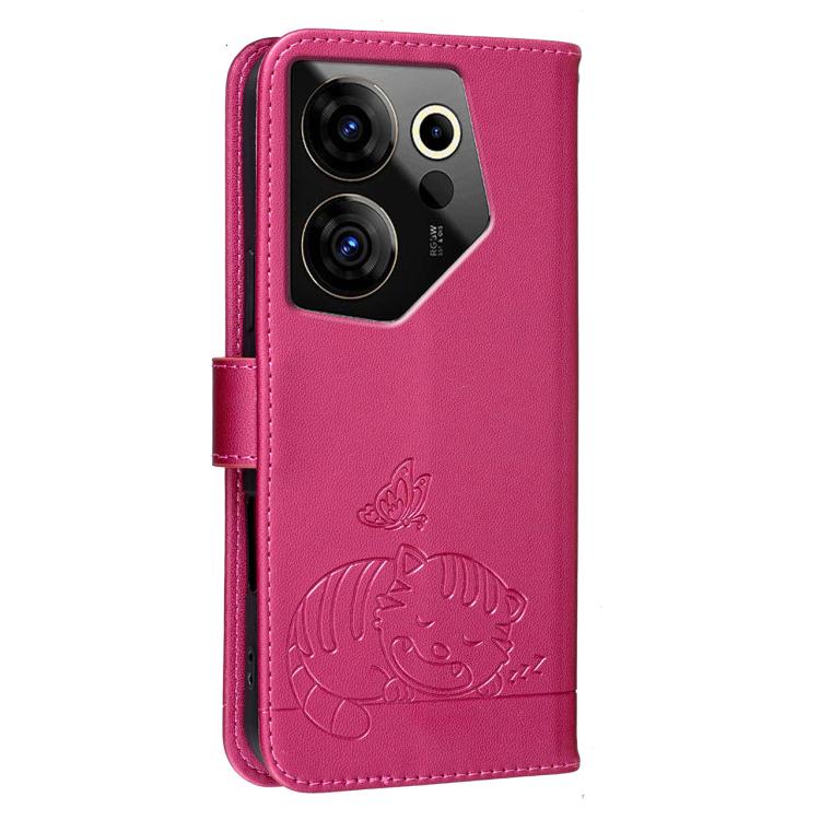 For Tecno Camon 20 Premier Cat Butterfly Embossed RFID Vegan Leather Phone Case with Strap