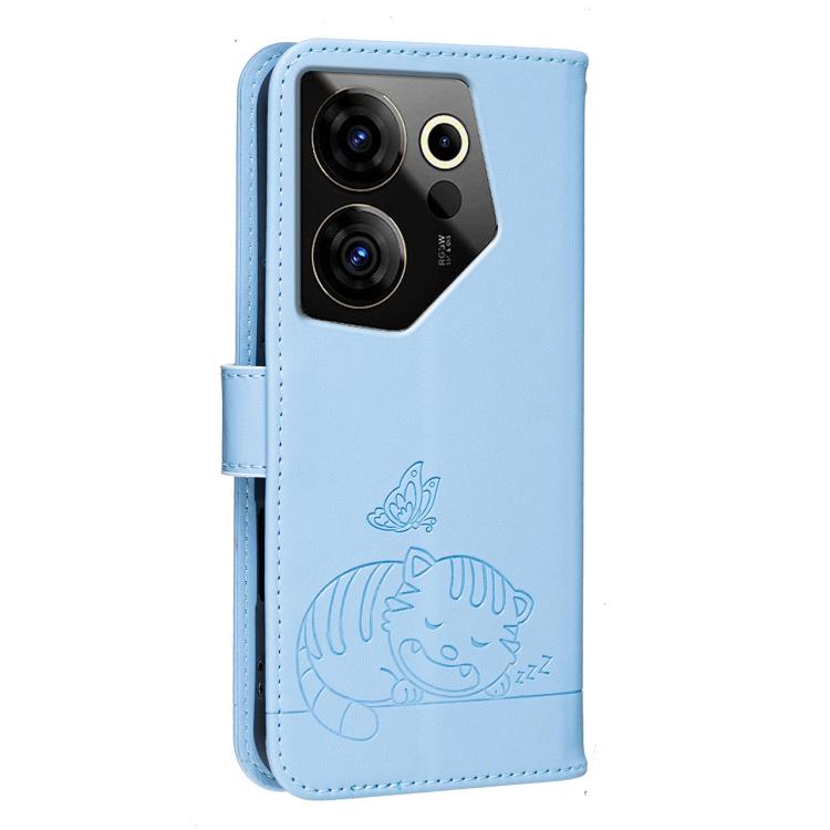 For Tecno Camon 20 Premier Cat Butterfly Embossed RFID Vegan Leather Phone Case with Strap