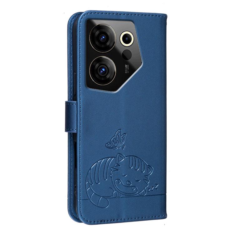 For Tecno Camon 20 Premier Cat Butterfly Embossed RFID Vegan Leather Phone Case with Strap