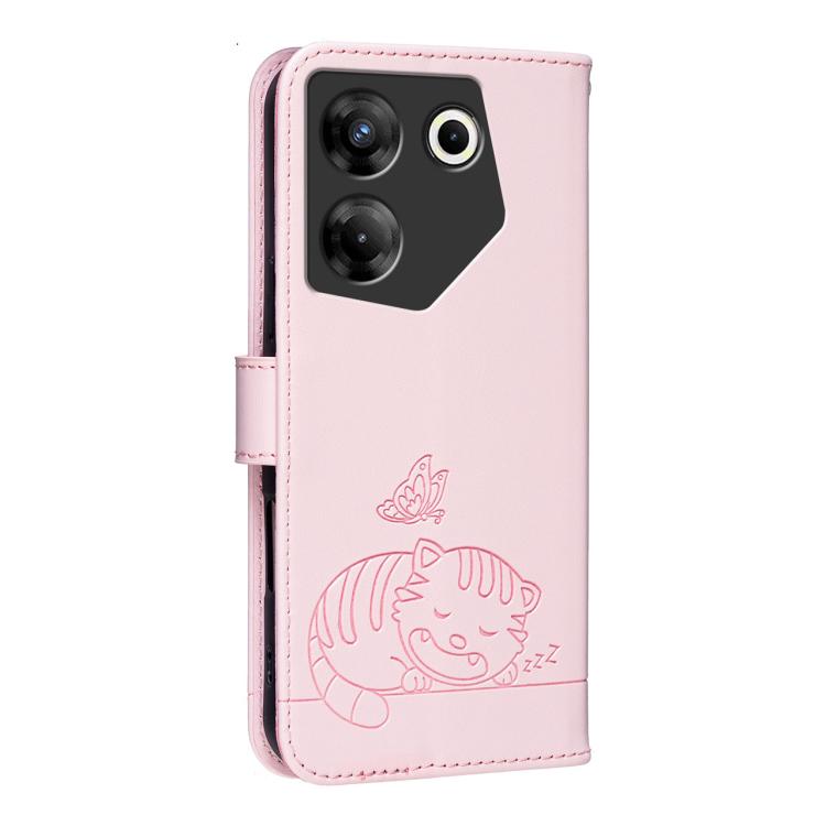 For Tecno Camon 20 Pro 5G Cat Butterfly Embossed RFID Vegan Leather Phone Case with Strap