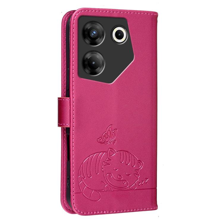 For Tecno Camon 20 Pro 5G Cat Butterfly Embossed RFID Vegan Leather Phone Case with Strap