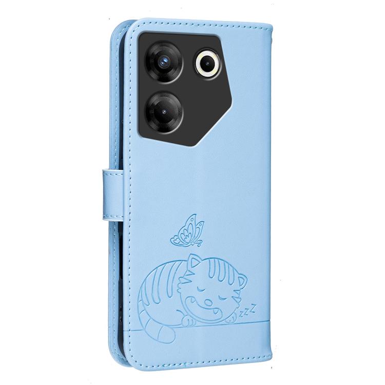 For Tecno Camon 20 Pro 5G Cat Butterfly Embossed RFID Vegan Leather Phone Case with Strap