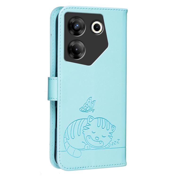 For Tecno Camon 20 Pro 5G Cat Butterfly Embossed RFID Vegan Leather Phone Case with Strap