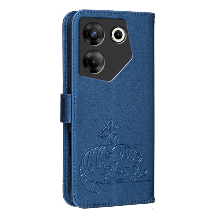 For Tecno Camon 20 Pro 5G Cat Butterfly Embossed RFID Vegan Leather Phone Case with Strap