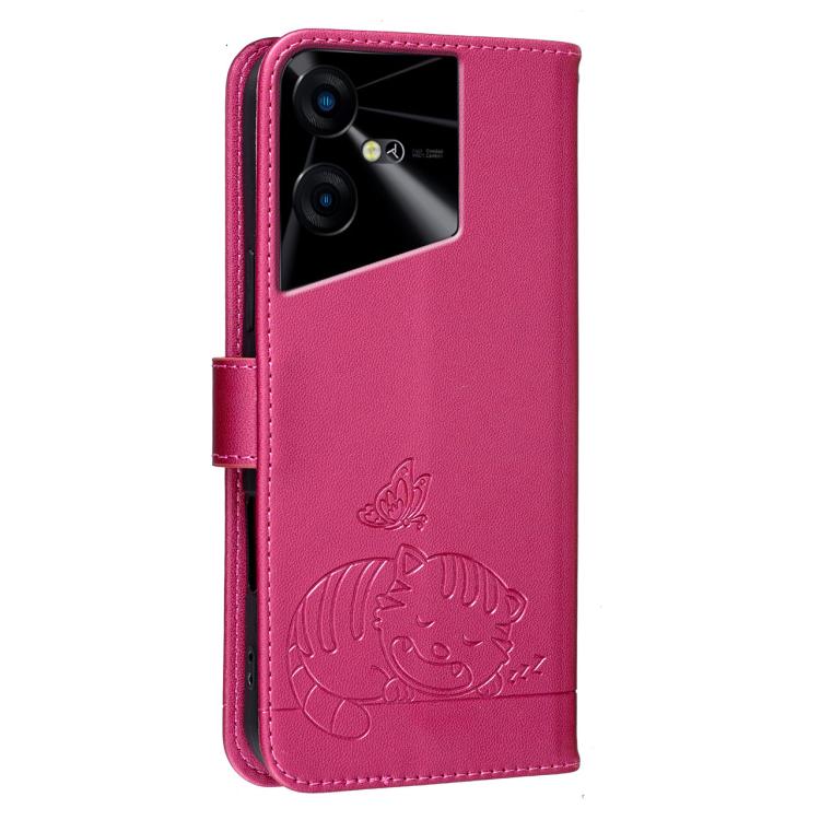 For Tecno Pova Neo 3 Cat Butterfly Embossed RFID Vegan Leather Phone Case with Strap