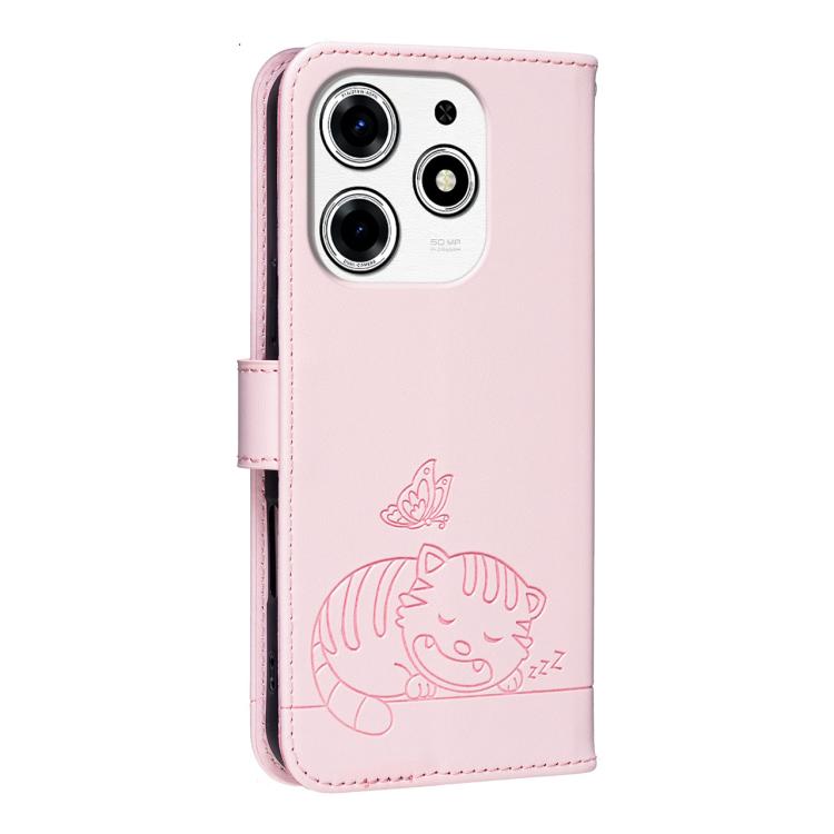 For Tecno Spark 10 Pro Magic Cat Butterfly Embossed RFID Vegan Leather Phone Case with Strap