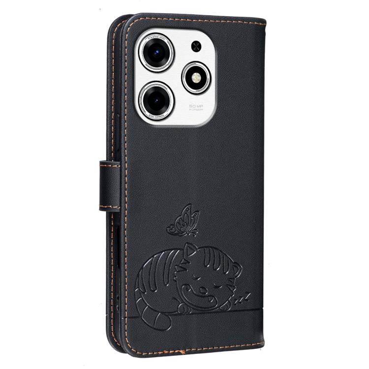 For Tecno Spark 10 Pro Magic Cat Butterfly Embossed RFID Vegan Leather Phone Case with Strap