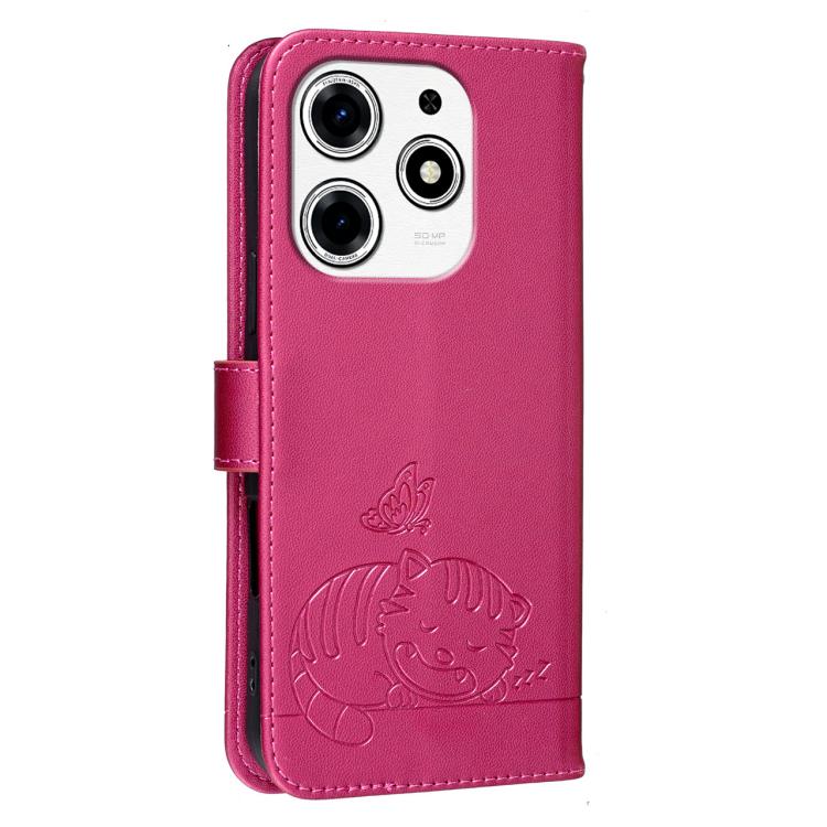 For Tecno Spark 10 Pro Magic Cat Butterfly Embossed RFID Vegan Leather Phone Case with Strap