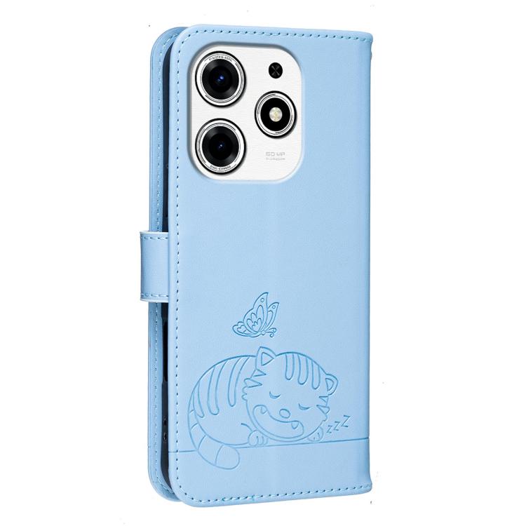 For Tecno Spark 10 Pro Magic Cat Butterfly Embossed RFID Vegan Leather Phone Case with Strap