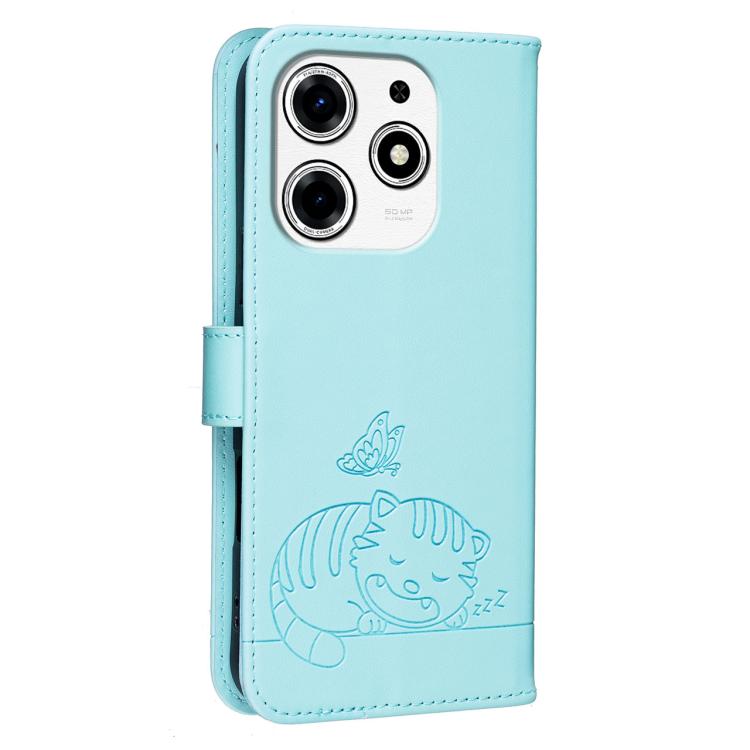 For Tecno Spark 10 Pro Magic Cat Butterfly Embossed RFID Vegan Leather Phone Case with Strap
