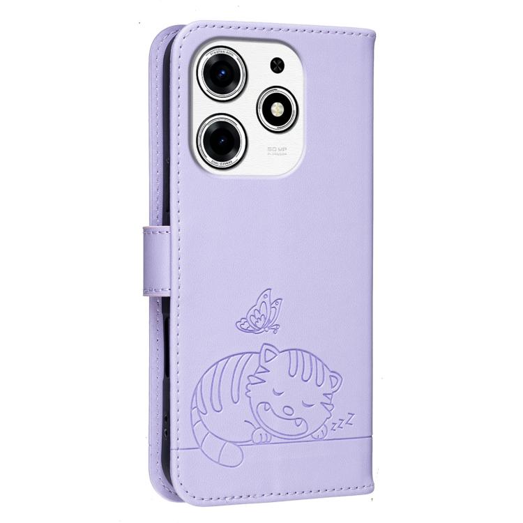 For Tecno Spark 10 Pro Magic Cat Butterfly Embossed RFID Vegan Leather Phone Case with Strap