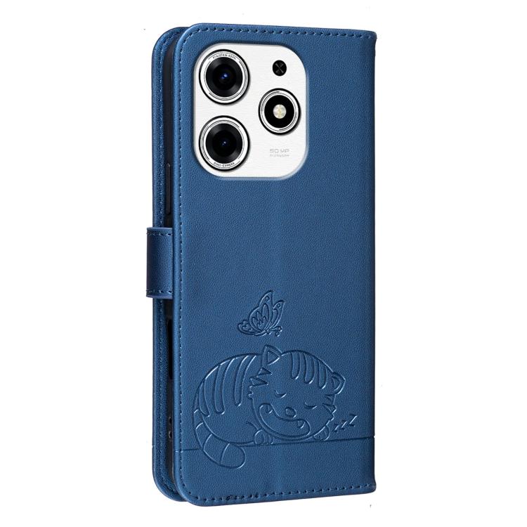 For Tecno Spark 10 Pro Magic Cat Butterfly Embossed RFID Vegan Leather Phone Case with Strap
