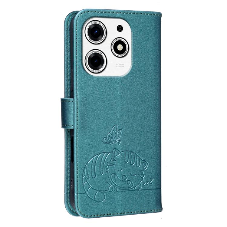 For Tecno Spark 10 Pro Magic Cat Butterfly Embossed RFID Vegan Leather Phone Case with Strap