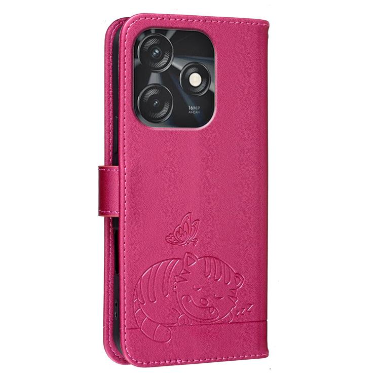 For Tecno Spark 10C Cat Butterfly Embossed RFID Vegan Leather Phone Case with Strap