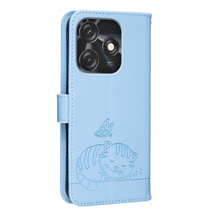 For Tecno Spark 10C Cat Butterfly Embossed RFID Vegan Leather Phone Case with Strap