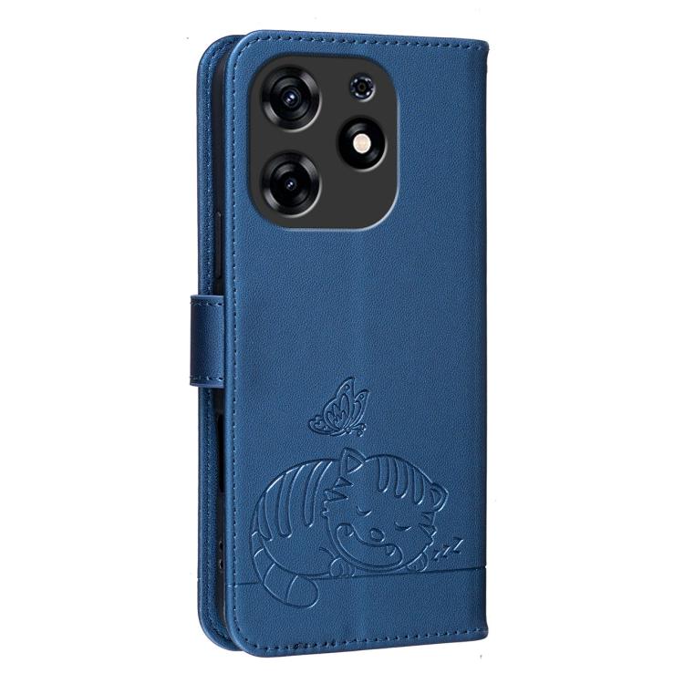 For Tecno Spark 10 Pro Cat Butterfly Embossed RFID Vegan Leather Phone Case with Strap