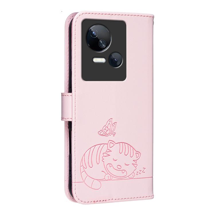 For Tecno Spark 10 5G Cat Butterfly Embossed RFID Vegan Leather Phone Case with Strap